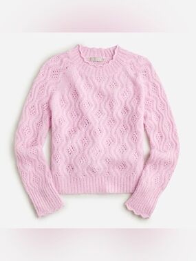 J. CREW Pointelle Scallop-Trim Light Pink Open-Work Crewneck Sweater